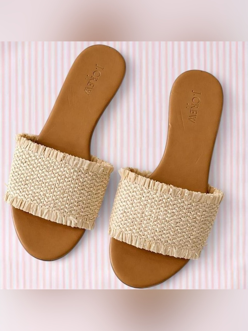 J.Crew Raffia Slide Sandals AX843 Woven Straw Fringe Slides Size 11